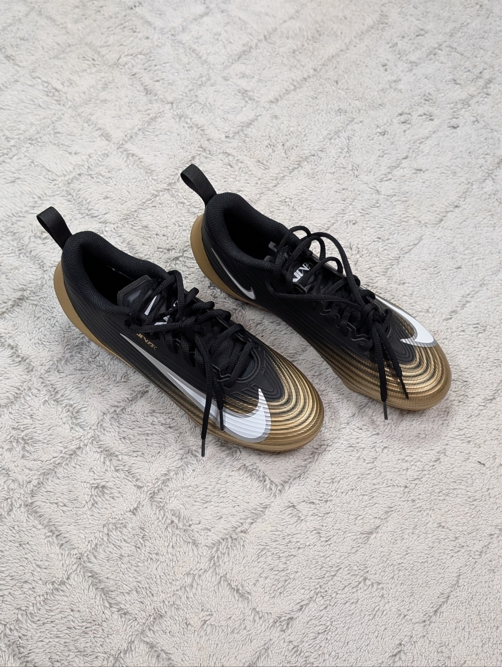 Nike Vapor Speed 3 Black Metallic Gold Football Cleats Mens Size 8 FB3303-003